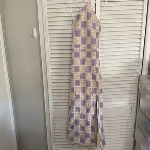 Elegant Backless Purple and Cream Dress